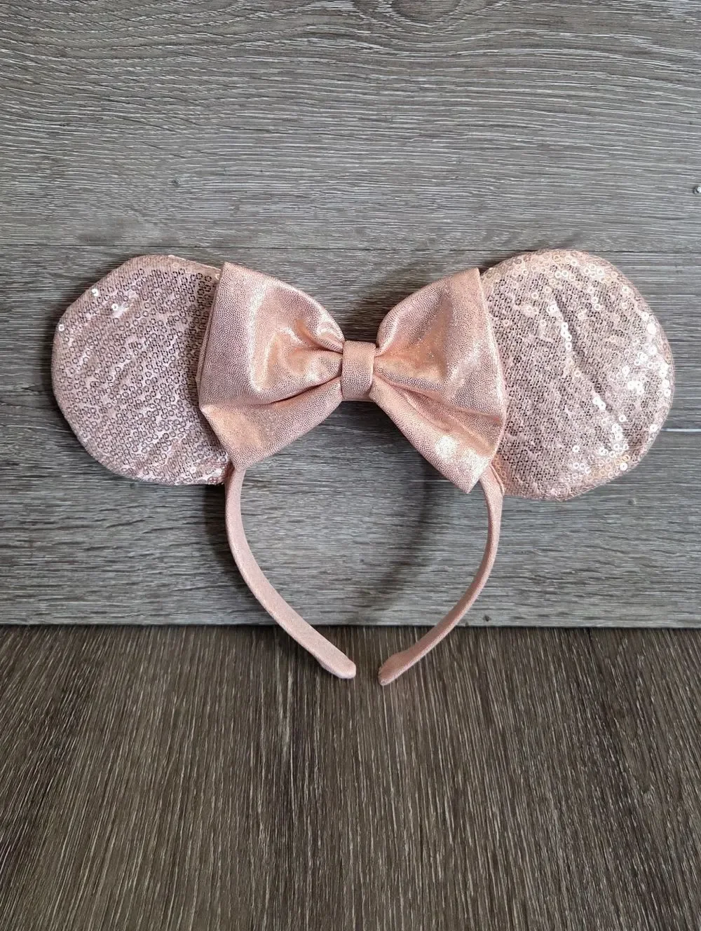 Disney Rose Gold Sequin Minnie Ear Headband with Bow